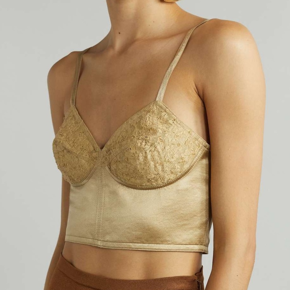 Saint Laurent Gold Lace Bralette corset crop top with straps